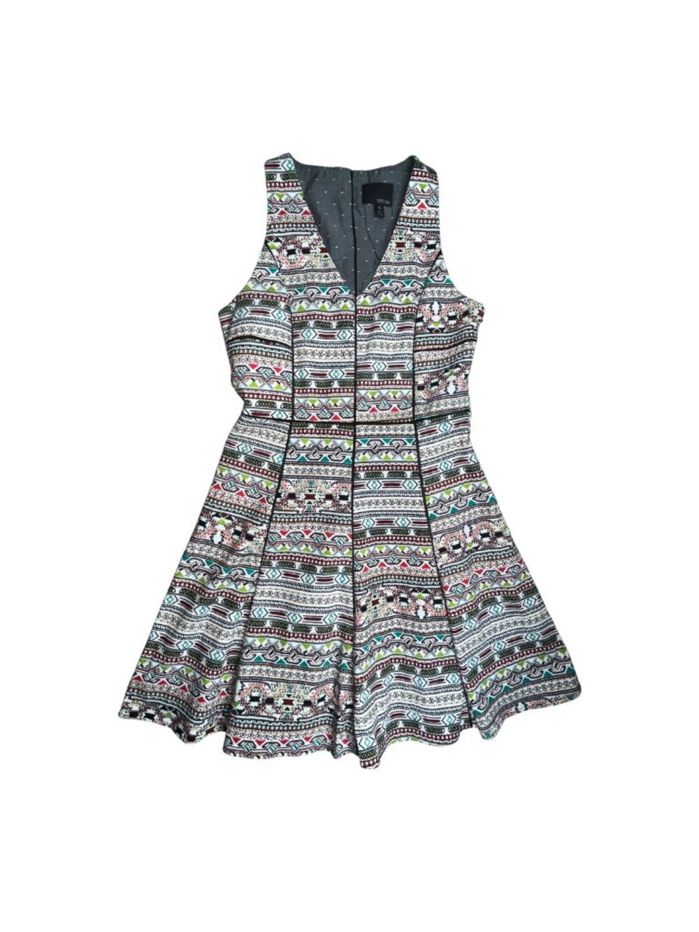 Greylin Tribal Print Fit & Flare Dress Medium Cutout Back Sleeveless